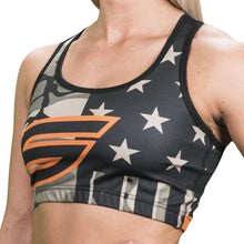 Load image into Gallery viewer, Social Paintball Women’s Racerback Sports Bra- American Camo
