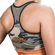 Load image into Gallery viewer, Social Paintball Women’s Racerback Sports Bra- American Camo
