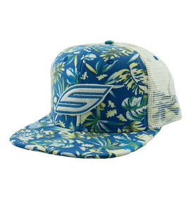Snapback Hat, Blue Flower Trucker