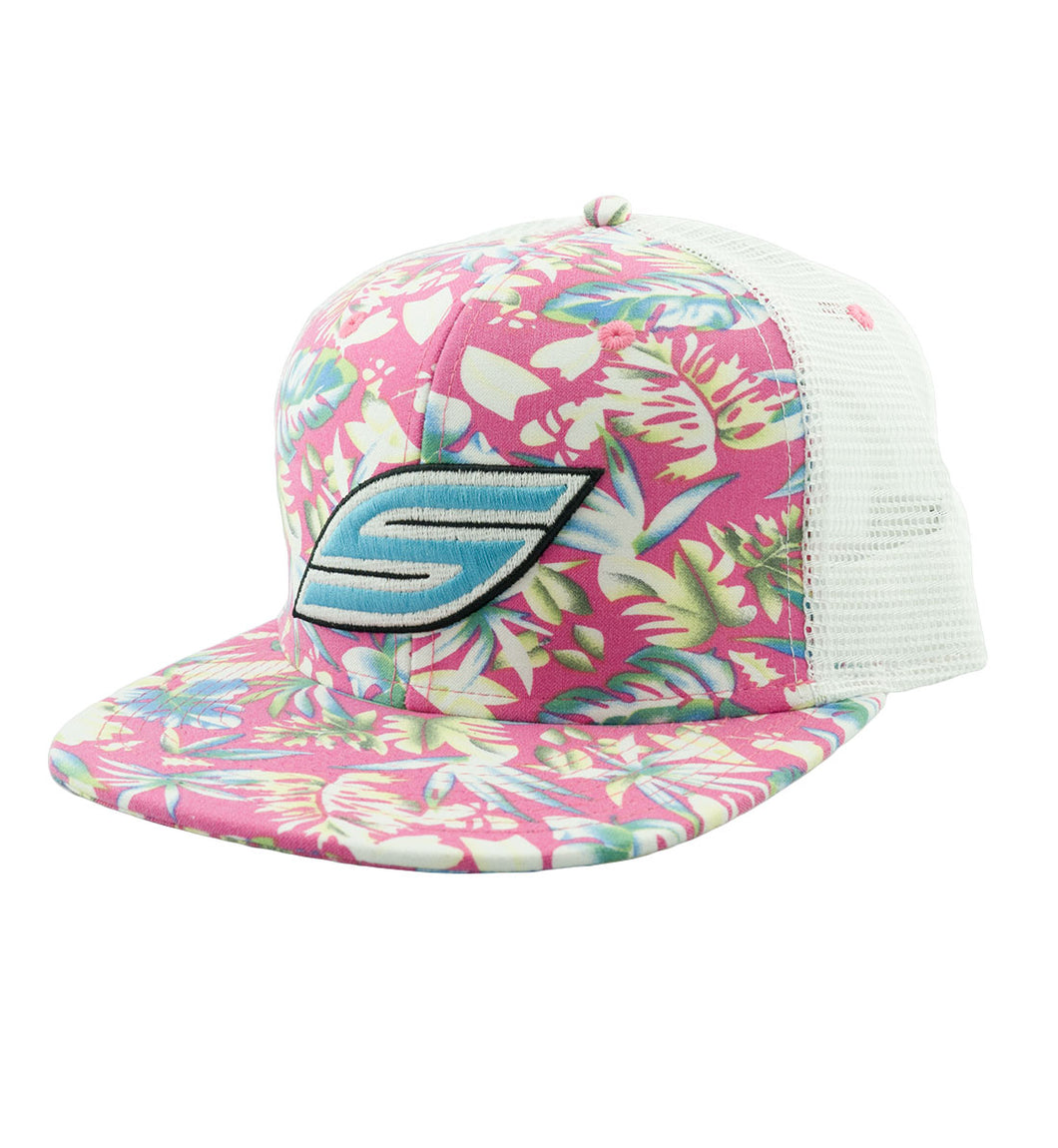 Snapback Hat, Pink Flower Trucker