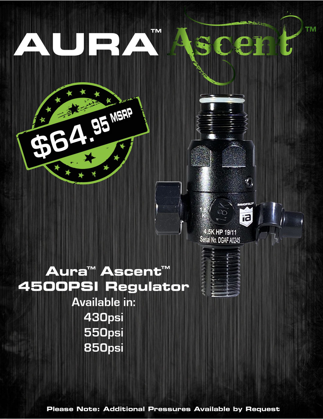 Immortal Air™ Aura™ Ascent™ 4500psi Regulator